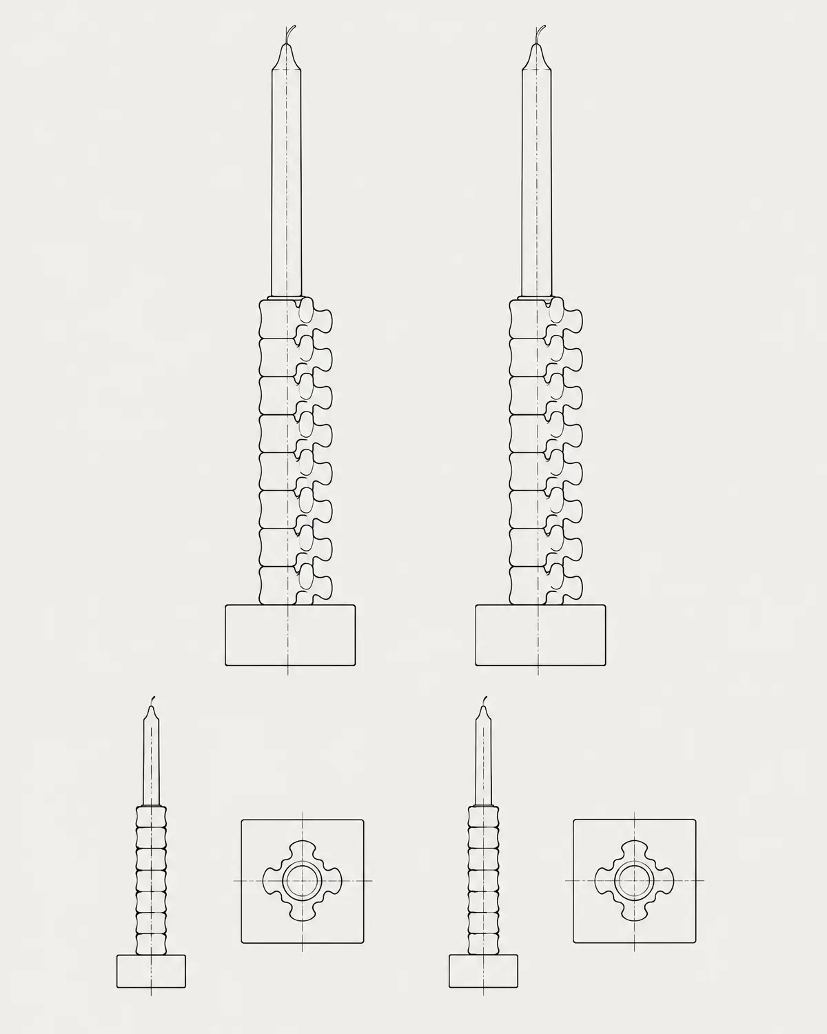 Top spine candlesticks, line drawing