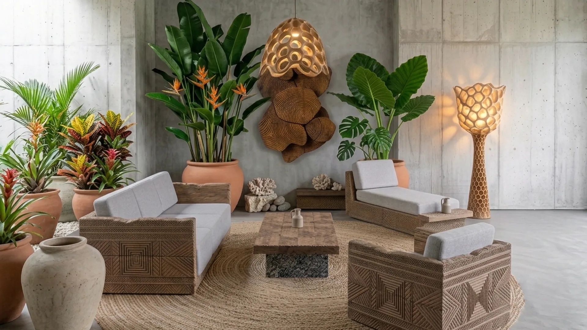 Carved, with Carved sofa, Carved coffee table, Carved daybed, Carved armchair, Hive pendant, Hive floor lamp