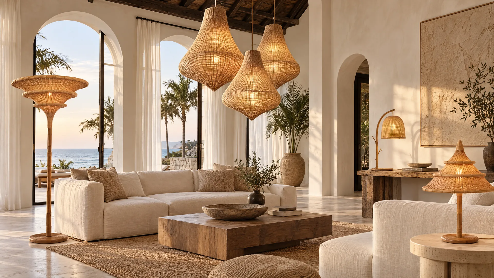 Luz, with Luz cocoon pendant, Luz tiered floor lamp, Luz branch table lamp, Luz pagoda table lamp