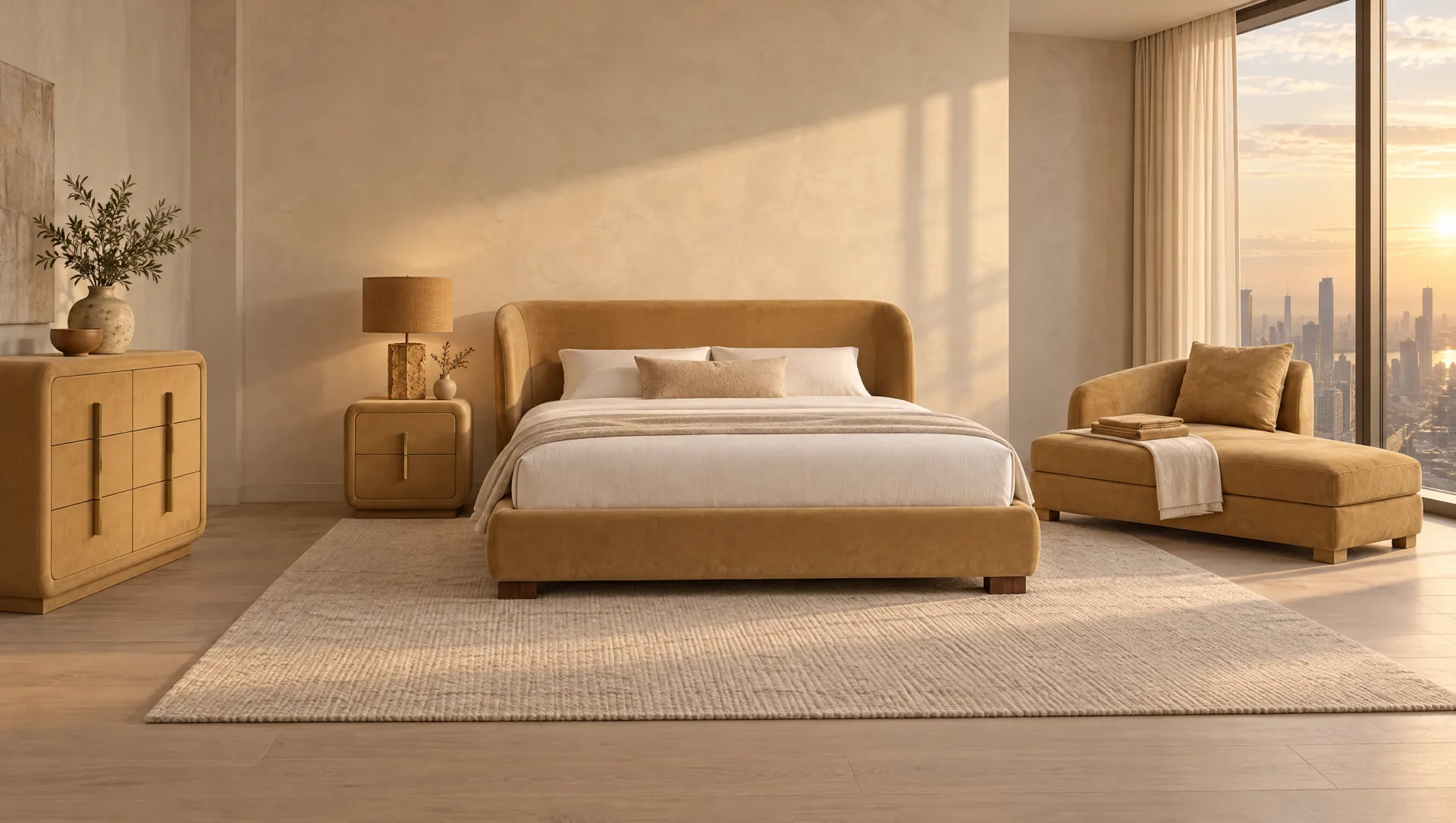 Plush, with Plush bed, Plush chest of drawers, Plush chaise, Plush nightstand, Plush table lamp