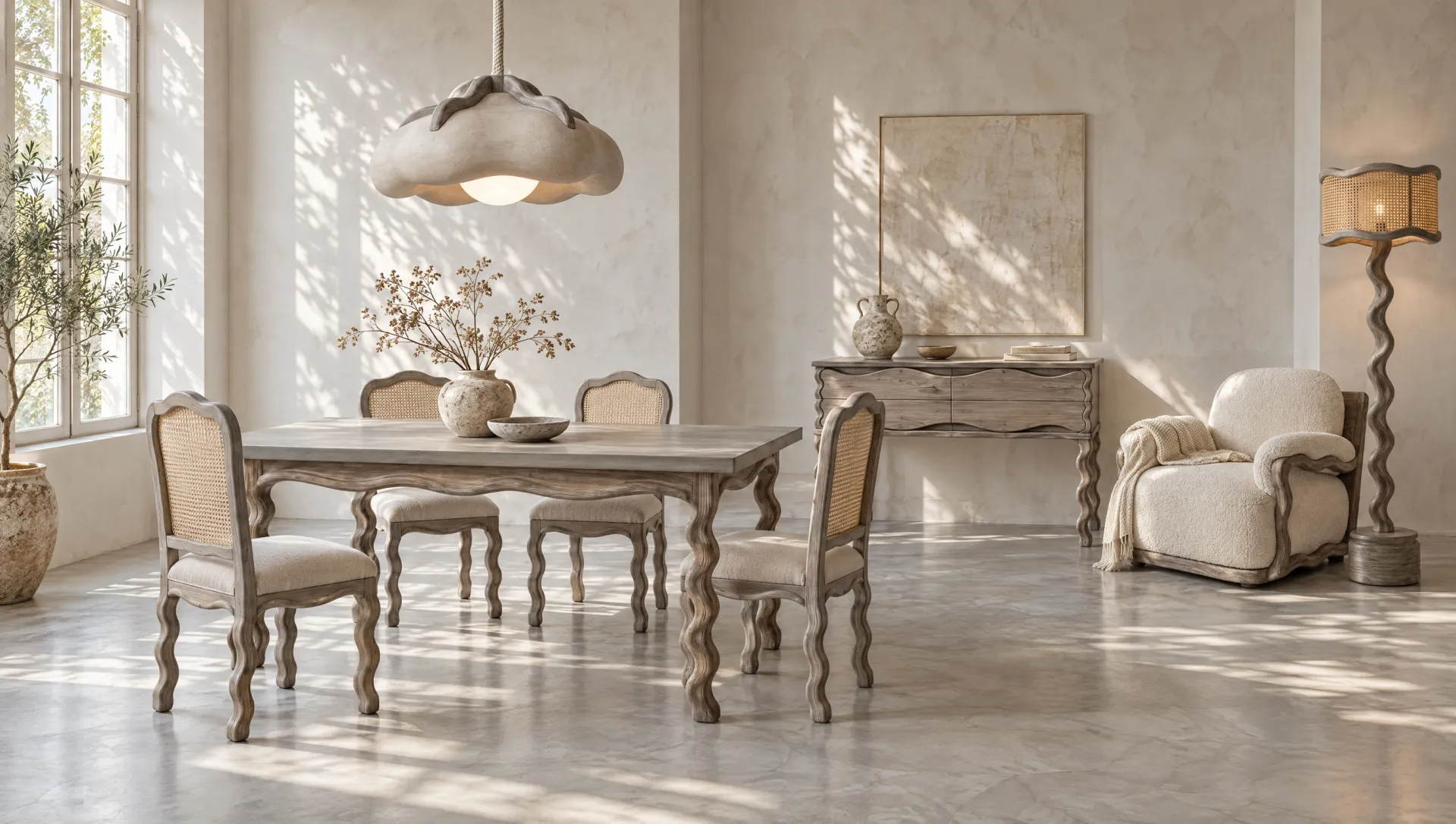 Ziggy, with Ziggy dining chair, Ziggy dining table, Ziggy armchair, Ziggy console, Ziggy cloud pendant, Ziggy floor lamp