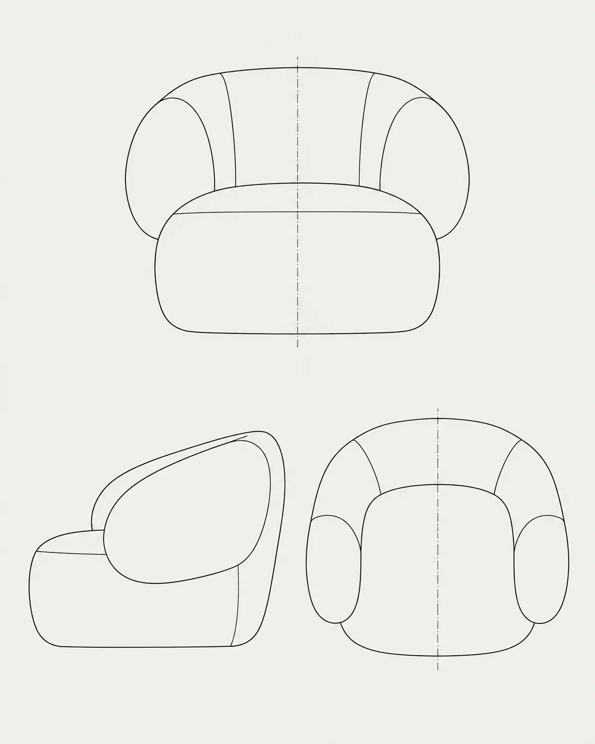 Shearling lounge chair, line drawing