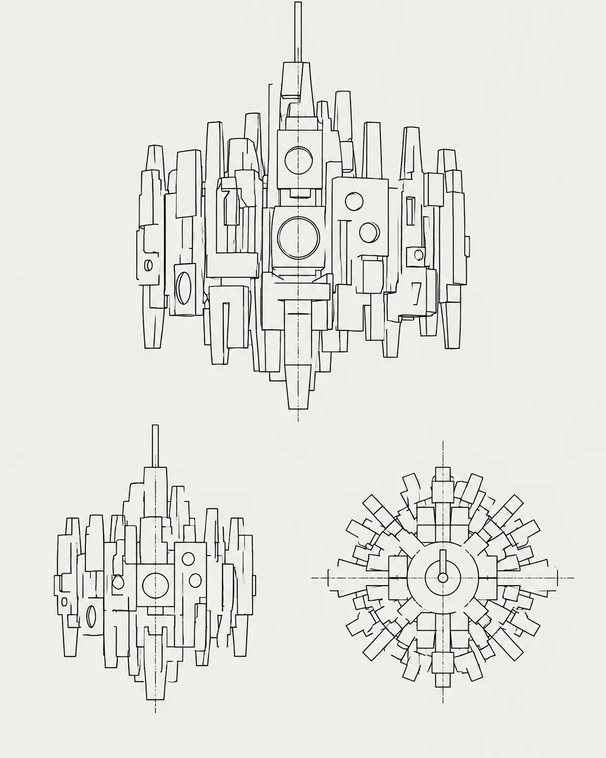Totem chandelier, line drawing