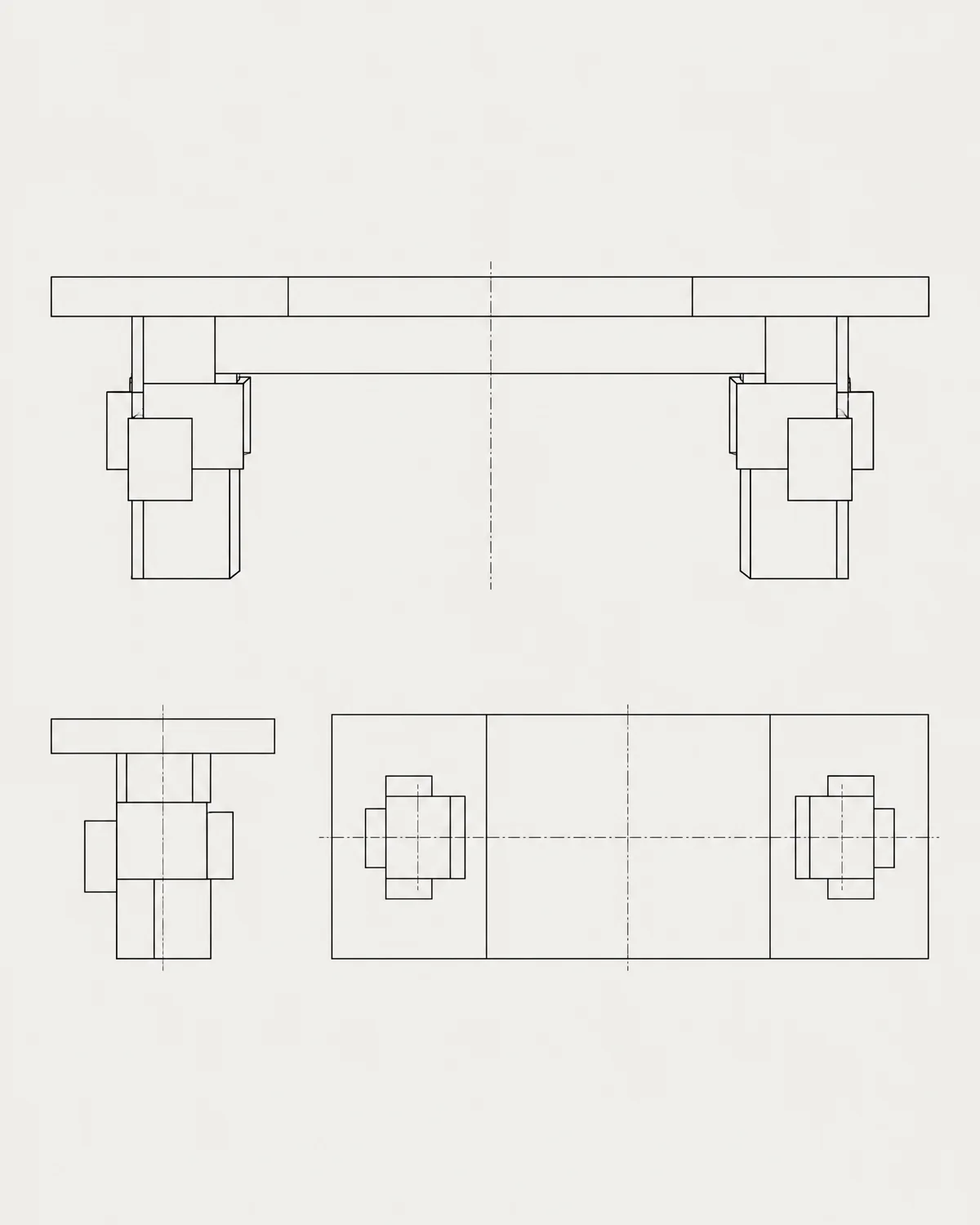 Block dining table, line drawing