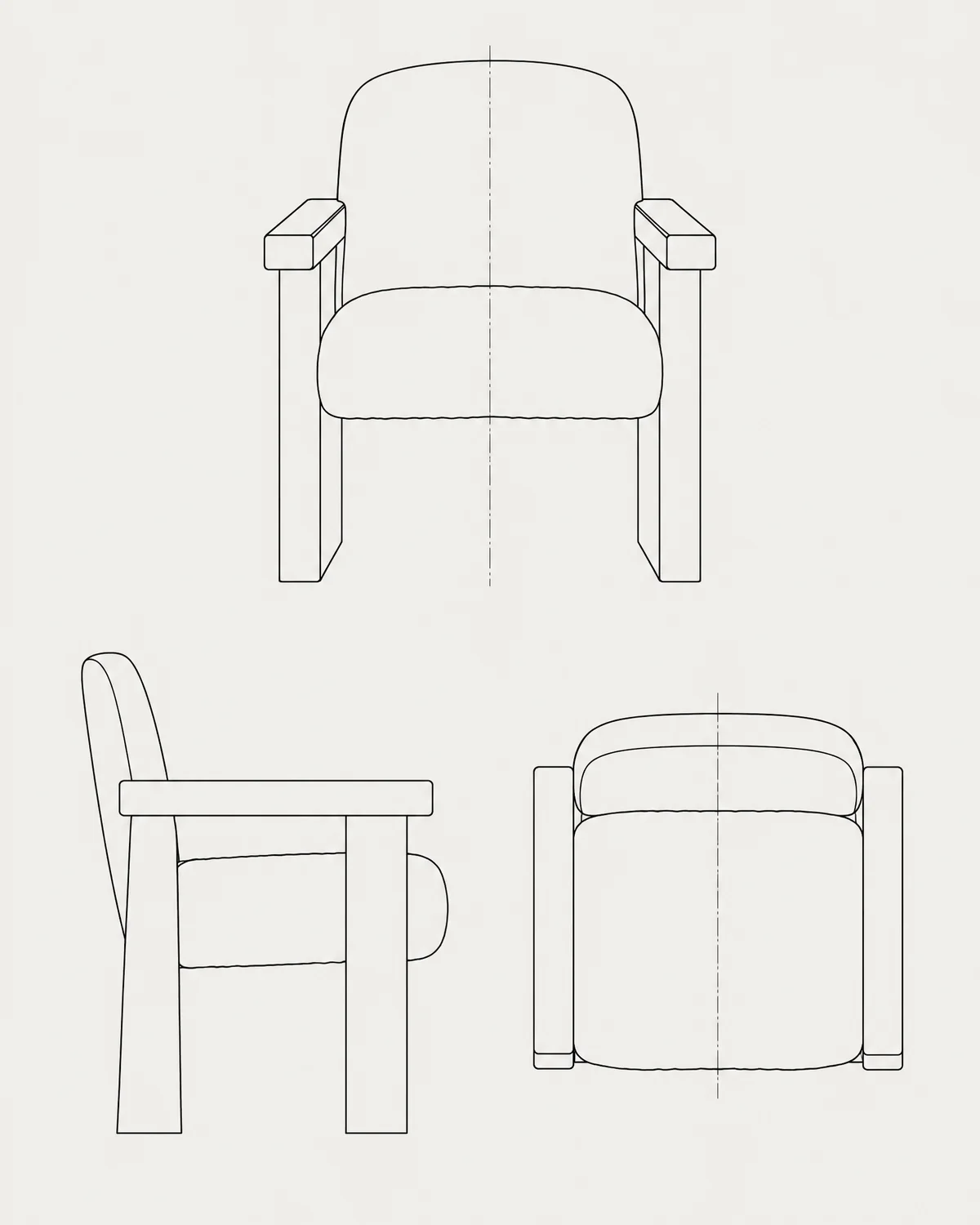 Dining armchair, line drawing