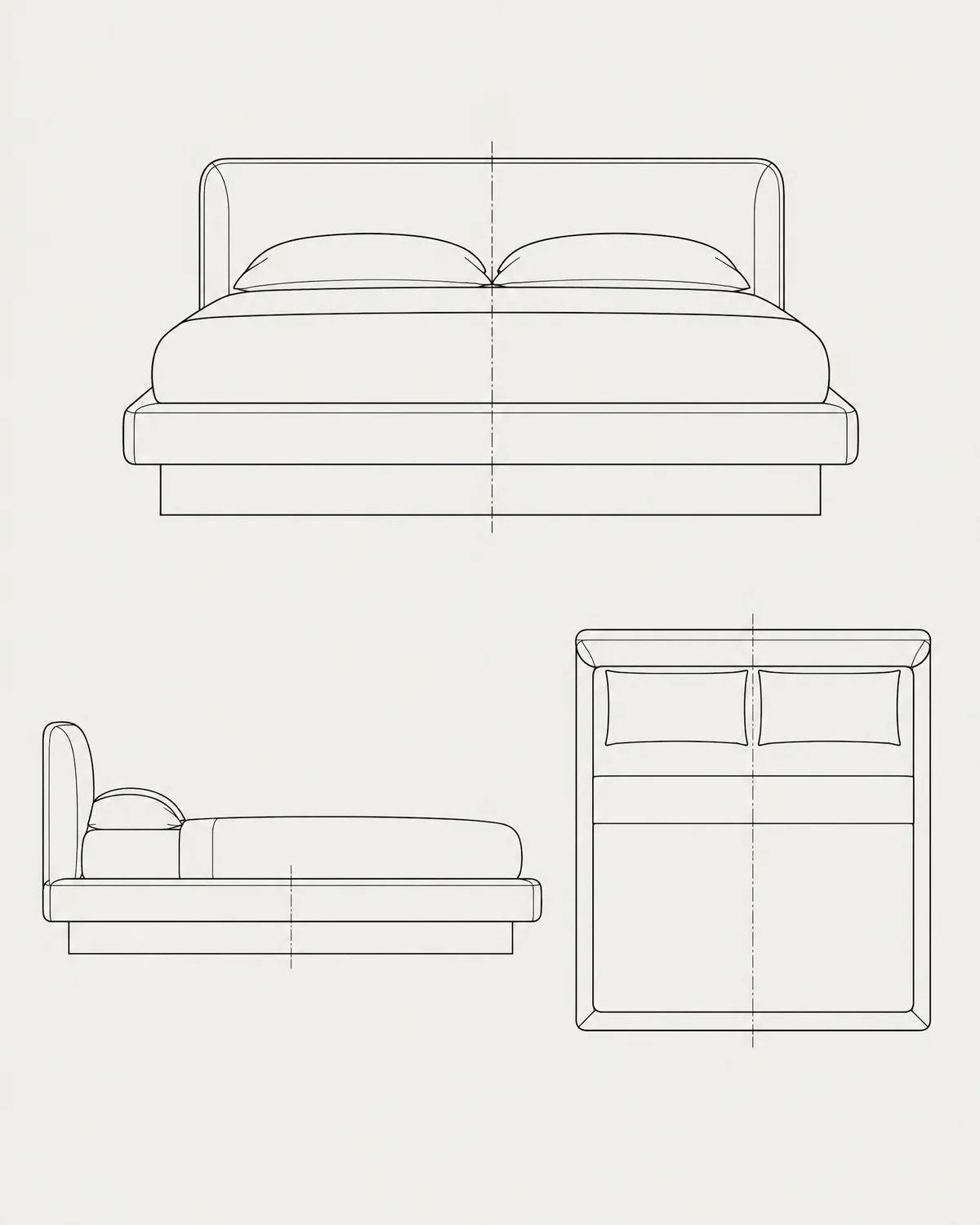 Low leather bed, line drawing