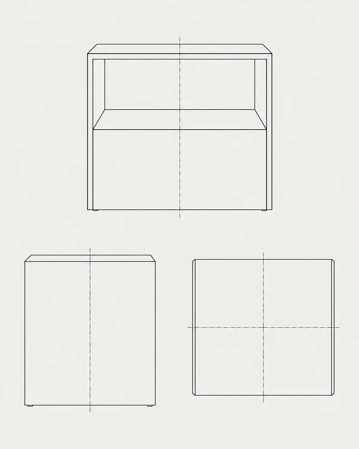 Brass bedside table, line drawing