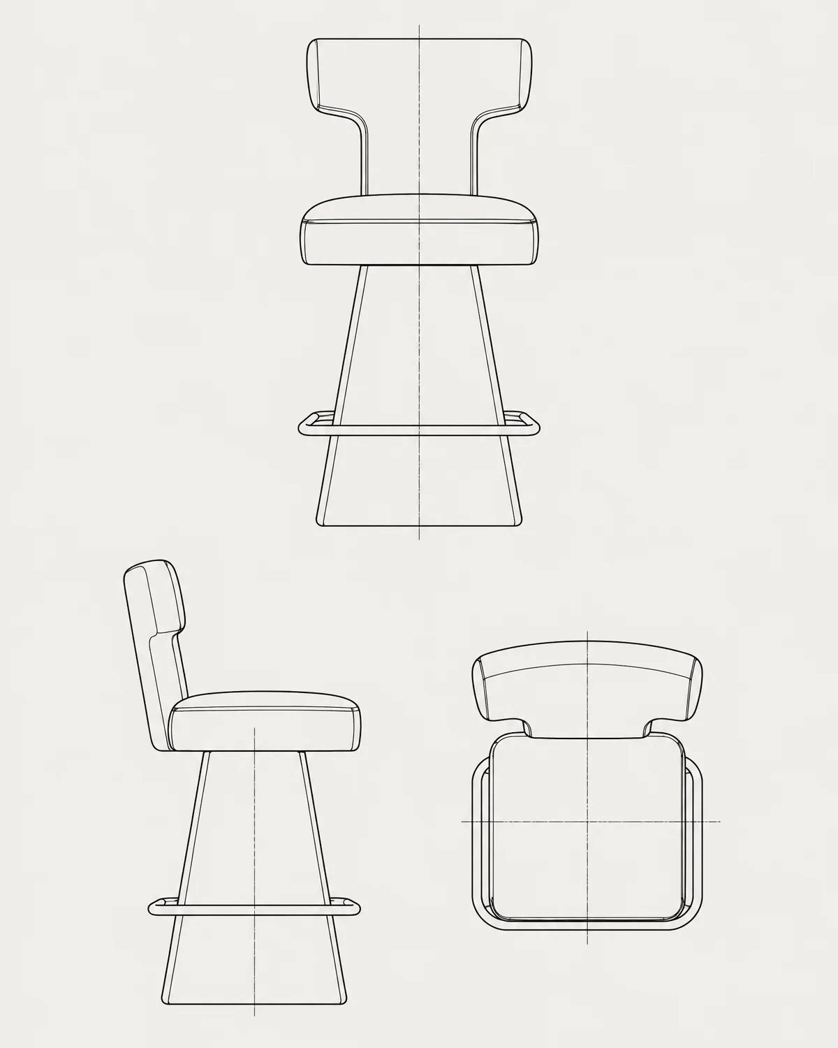Pedestal bar stool, line drawing
