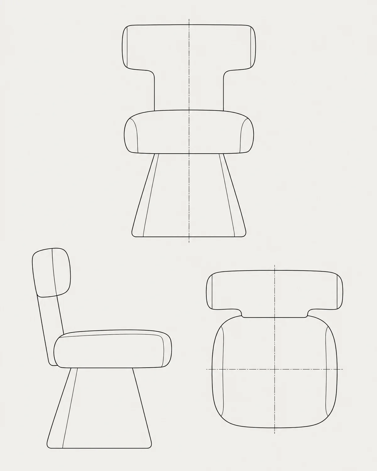 Shearling dining chair, line drawing