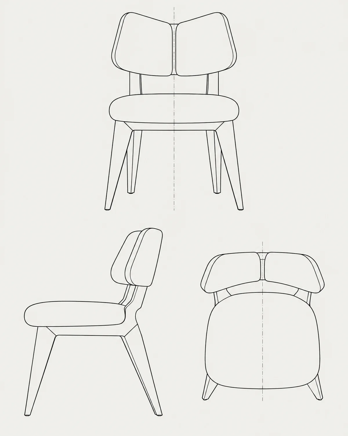 Winged dining chair, line drawing