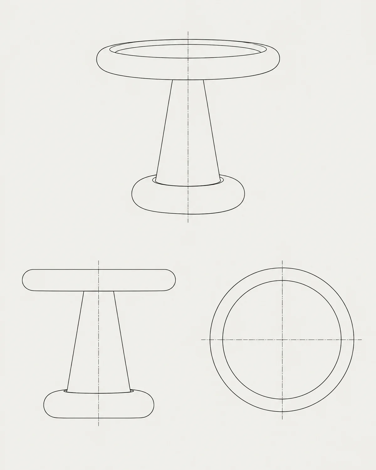 Mushroom side table, line drawing