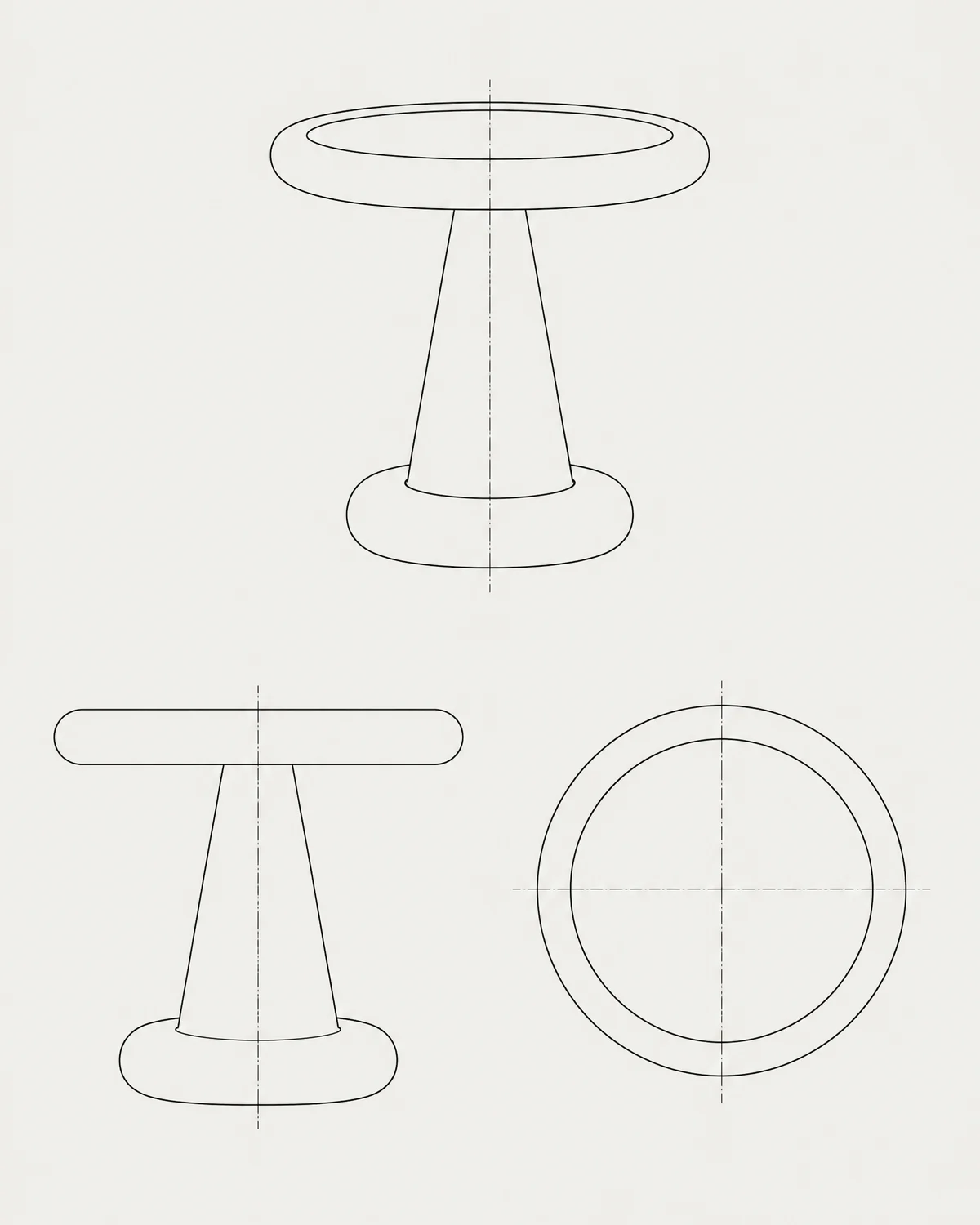 Lava stone side table, line drawing