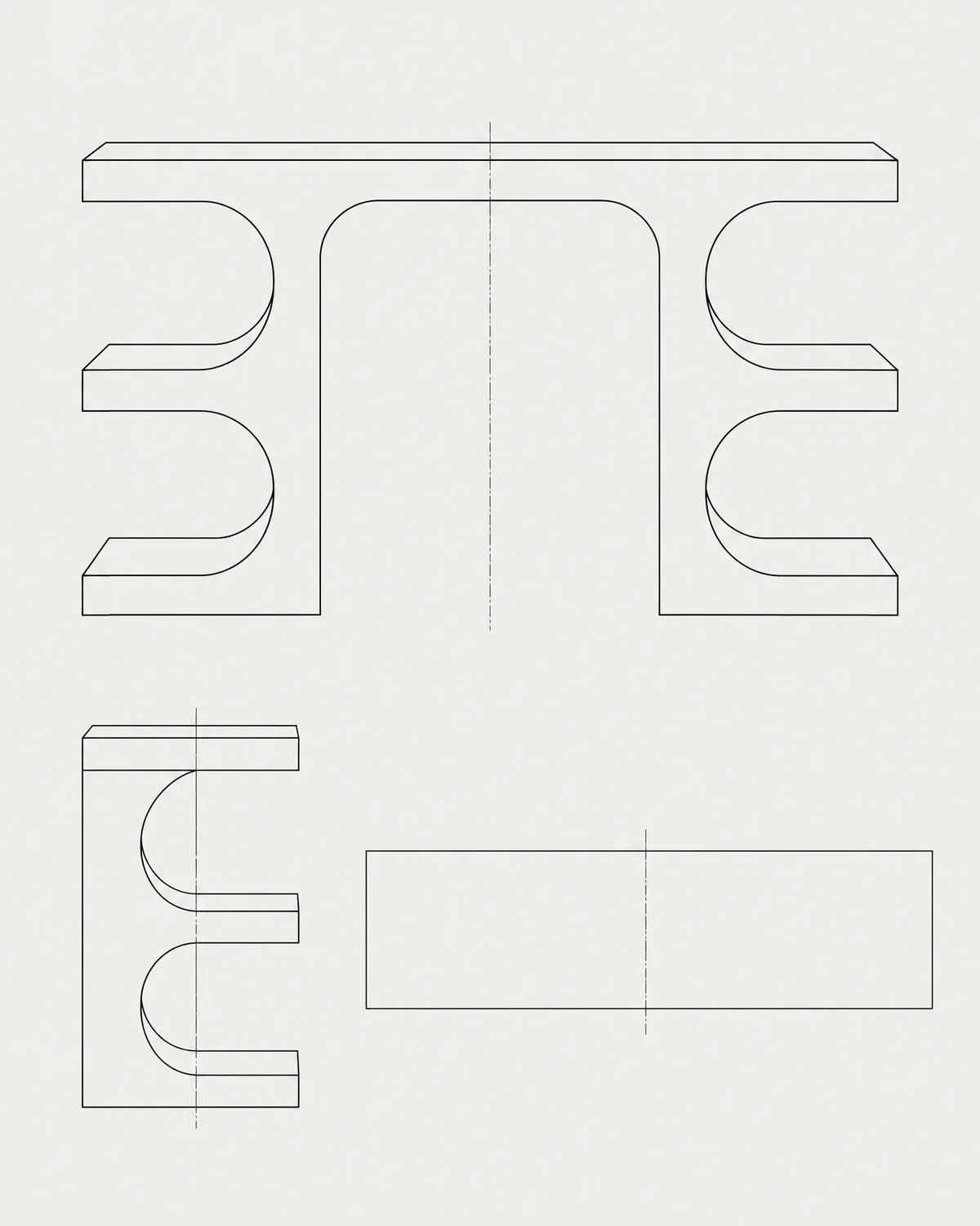 Travertine console, line drawing