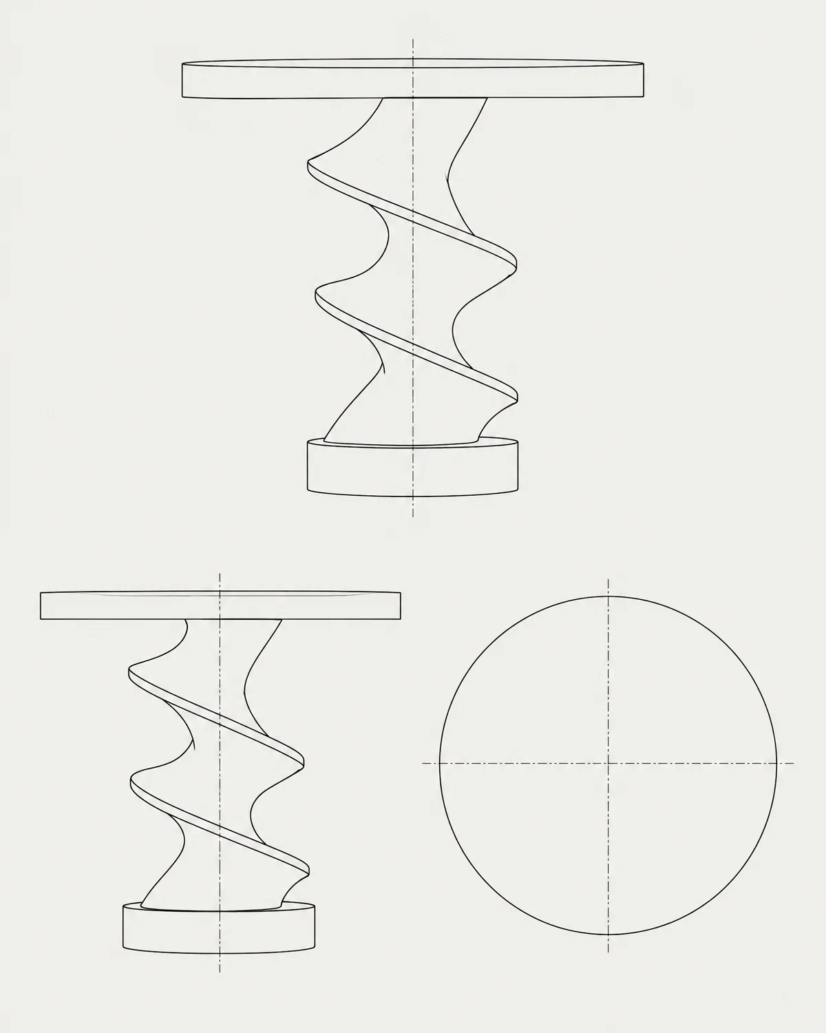 Twist pedestal table, line drawing