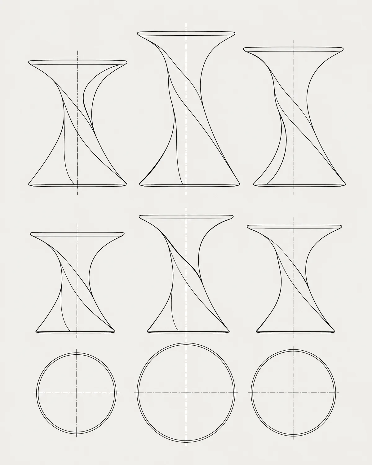 Nesting side tables, line drawing
