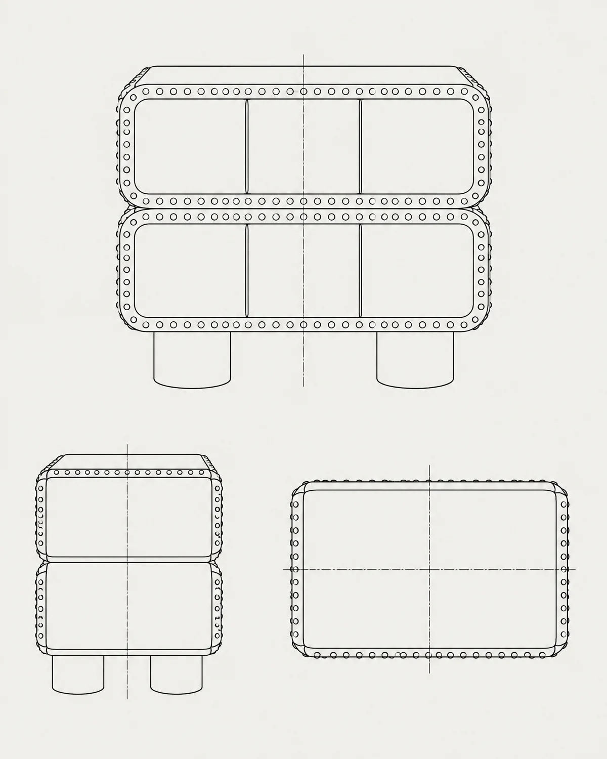 Padded nightstand, line drawing