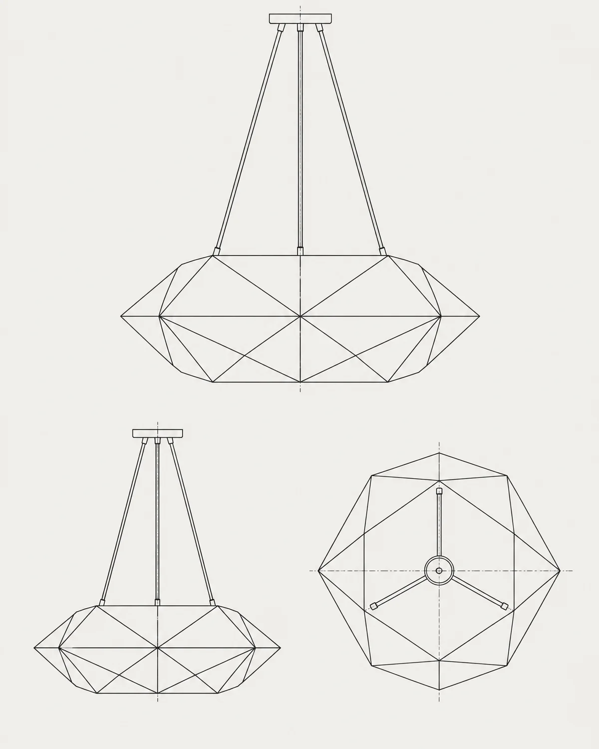 Faceted pendant, line drawing