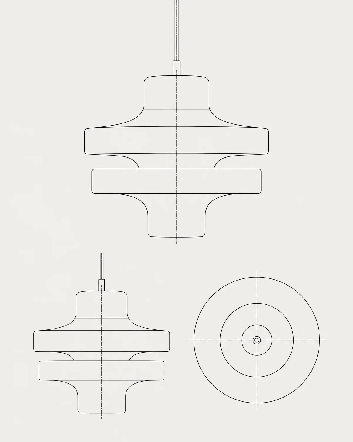 Travertine pendant, line drawing