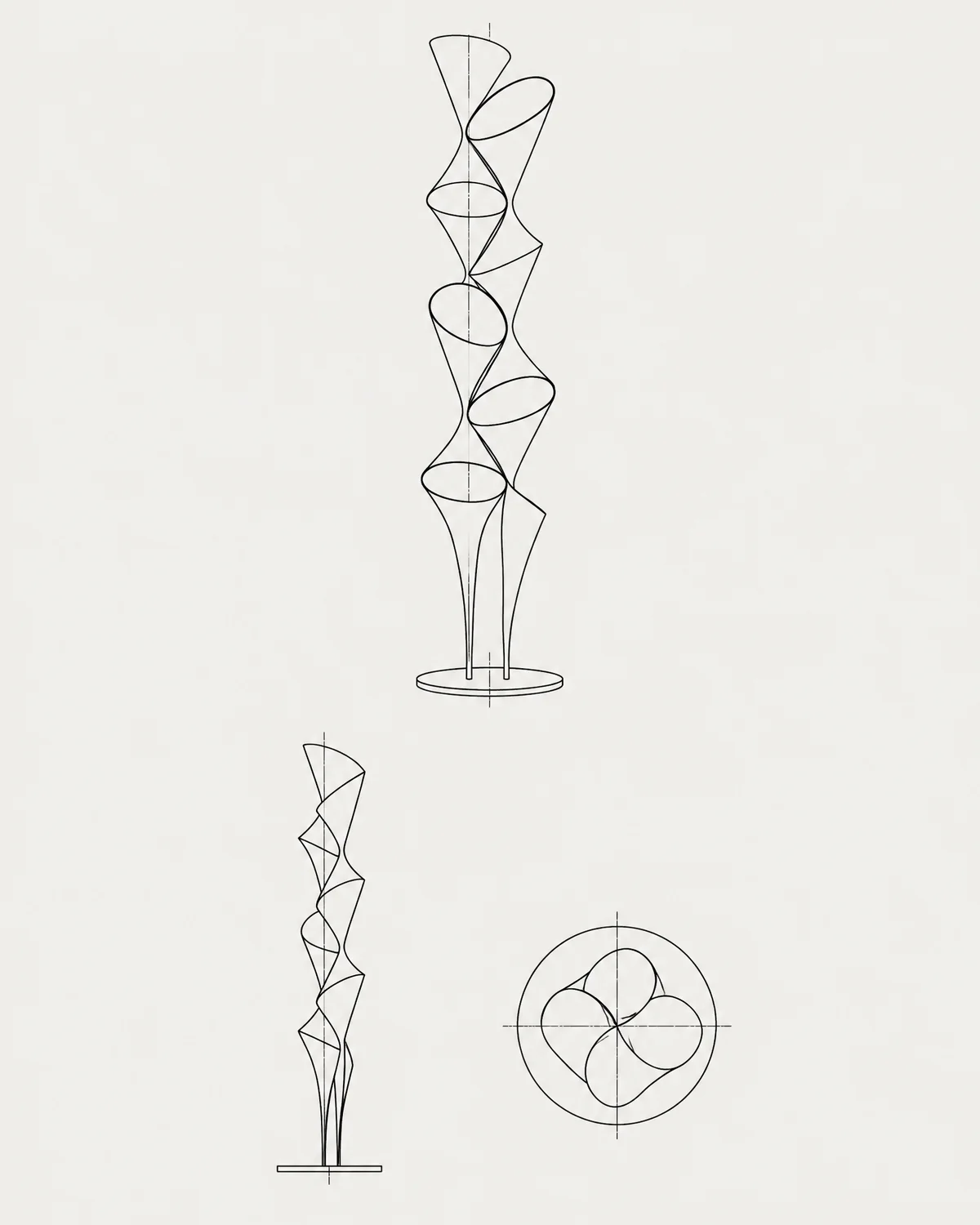 Spiral floor lamp, line drawing
