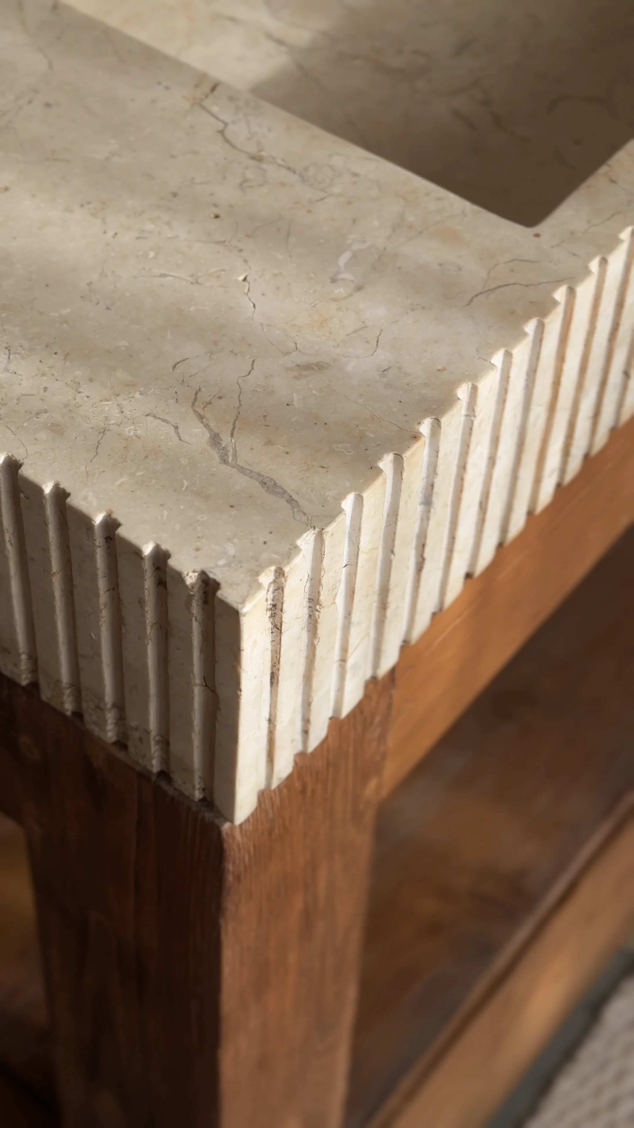 Interior detail — contemporary silhouette furniture with raw, alive materiality in Balinese Joglo